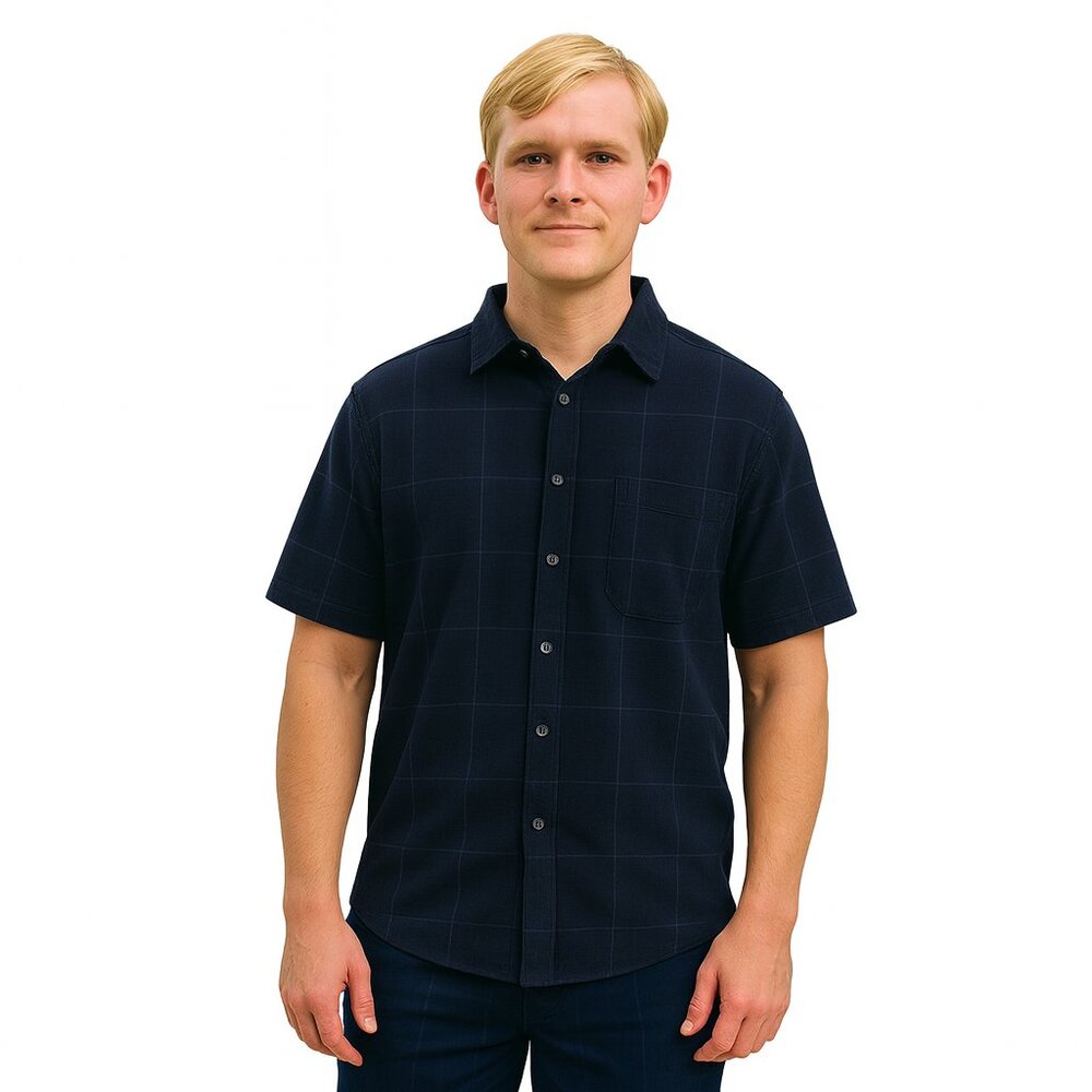 Van Heusen Blue & White Plaid Shirt Neck 17. - Picture 2 of 8